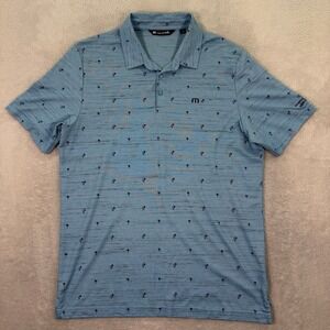 Travis Mathew Mens XL Blue Palm Tree Space Dye Polo Harbor Shores Lake Michigan